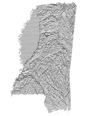 ABD Federal Mississippi Eyaleti Topografik Yardım Tepeleri ve Vadileri Haritası