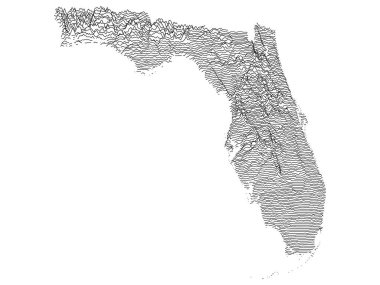 ABD Federal Eyaleti Florida 'nın Topografik Yardım Tepeleri ve Vadileri Haritası