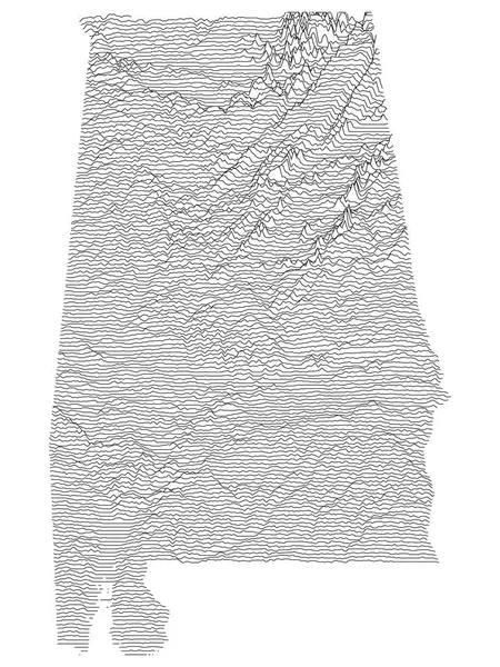 Topografische Reliëfpieken Valleien Kaart Van Amerikaanse Federale Staat Alabama — Stockvector