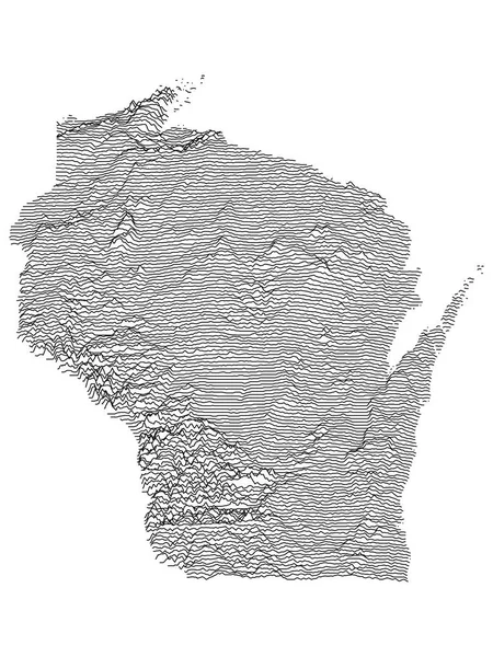 ウィスコンシン州の米国連邦州の地形的救援ピークと谷地図 — ストックベクタ