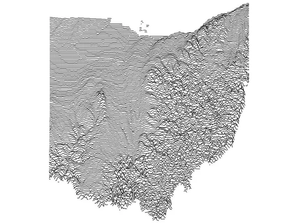 Ohio Szövetségi Állam Topográfiai Domborzati Domborzati Csúcsai Völgyei — Stock Vector