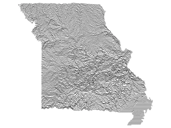 Cime Valli Rilievo Topografico Mappa Dello Stato Federale Del Missouri — Vettoriale Stock