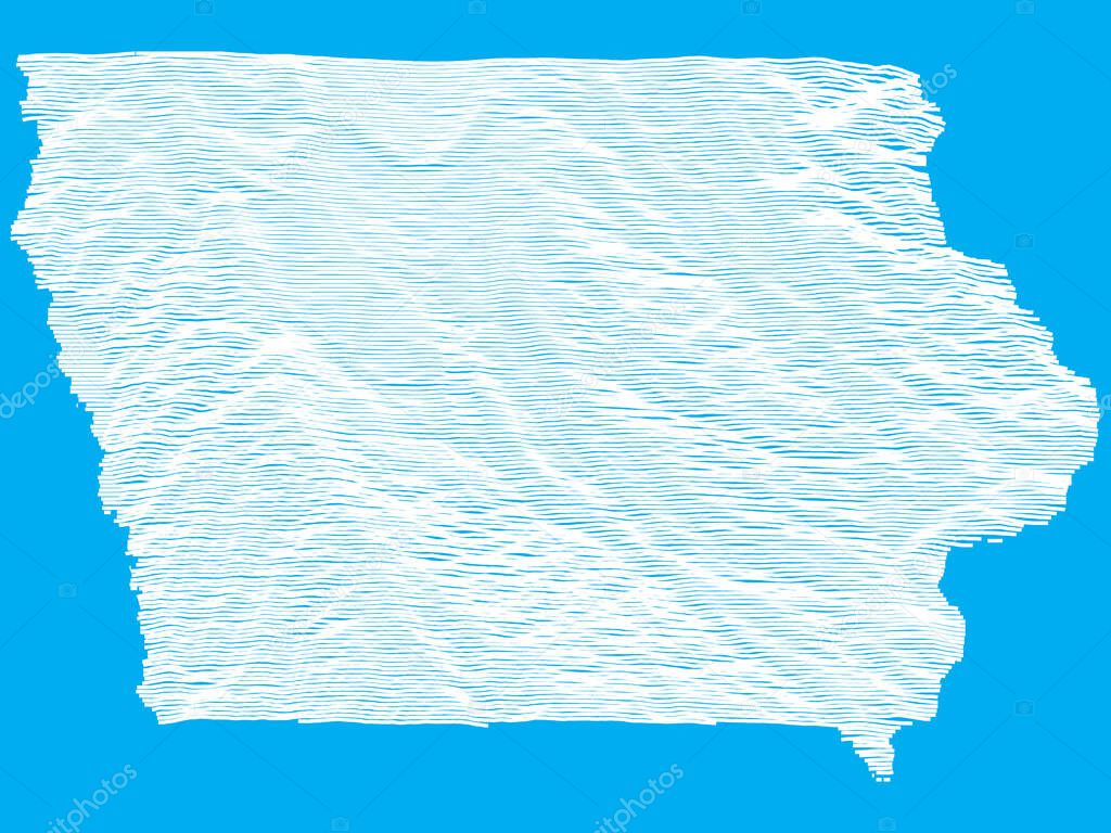 Blue Smooth Topographic Relief Peaks and Valleys Map of US Federal State of Iowa