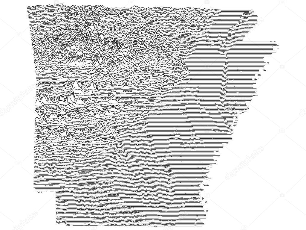 Topographic Relief Peaks and Valleys Map of US Federal State of Arkansas
