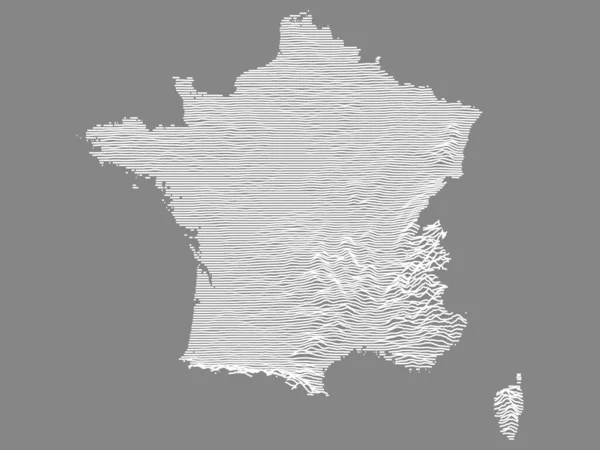 White Topographic Relief Map European Country France — Vetor de Stock