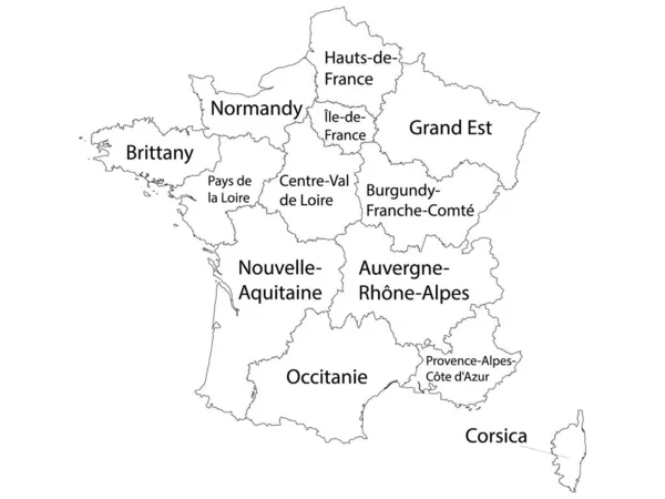 Etiketli Bölgeler Fransa Nın Avrupa Ülkesi Haritası — Stok Vektör