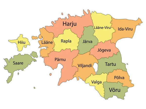 Rótulo Regiões Coloridas Mapa País Europeu Estónia —  Vetores de Stock