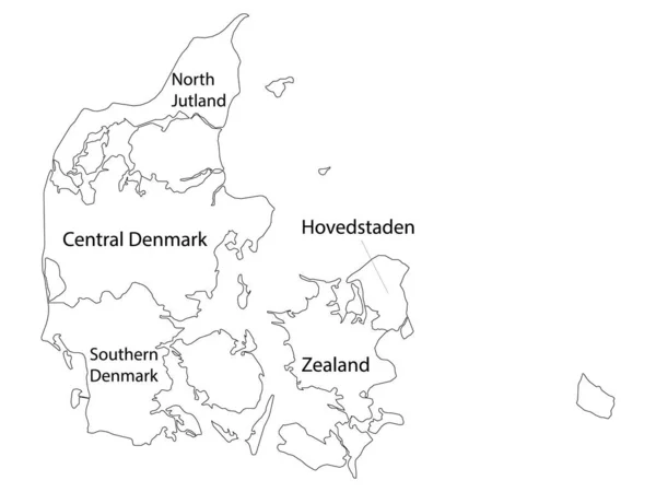 Rótulo Regiões Mapa País Europeu Dinamarca —  Vetores de Stock