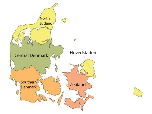 Rótulo Regiões Coloridas Mapa País Europeu Dinamarca —  Vetores de Stock