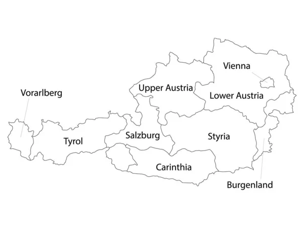 Labeled Regions Map European Country Austria — Stock Vector