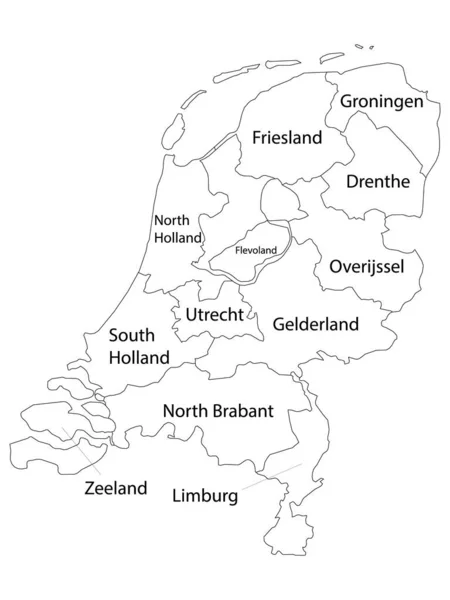 Provincias Etiquetadas Mapa Del País Europeo Holanda — Vector de stock