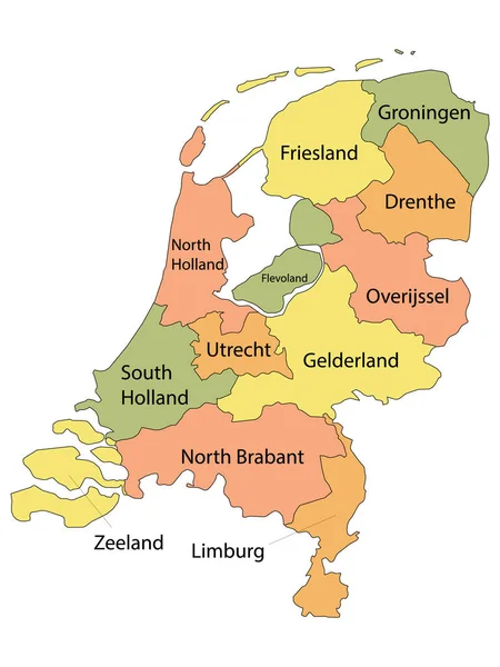荷兰欧洲国家标识色彩斑斓的省份图 — 图库矢量图片
