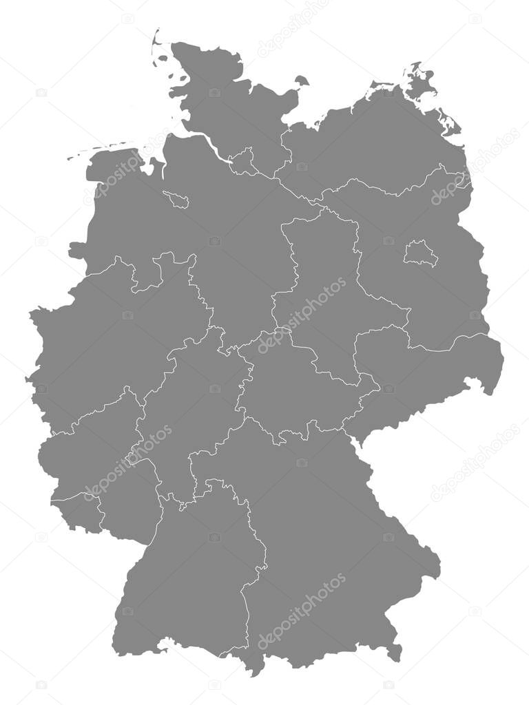 Gray Regions Map of European Country of Germany