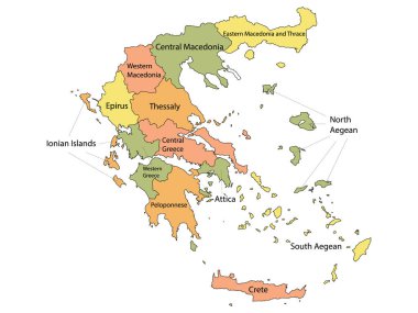 Etiketli Avrupa Ülkesi Yunanistan Bölgeleri Haritası