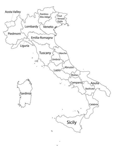 Mappa Regioni Etichettate Del Paese Europeo Italia — Vettoriale Stock
