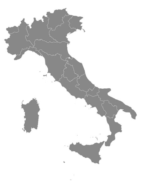 Gray Regions Map of European Country of Italy