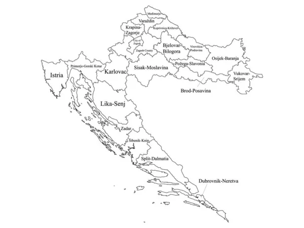 White Labeled Counties Map European Country Croatia — Stockový vektor