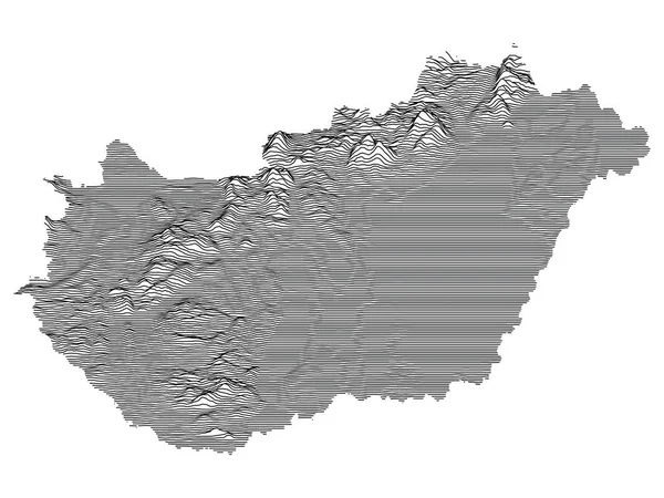Серая Трехмерная Топографическая Карта Европейской Страны Венгрии — стоковый вектор