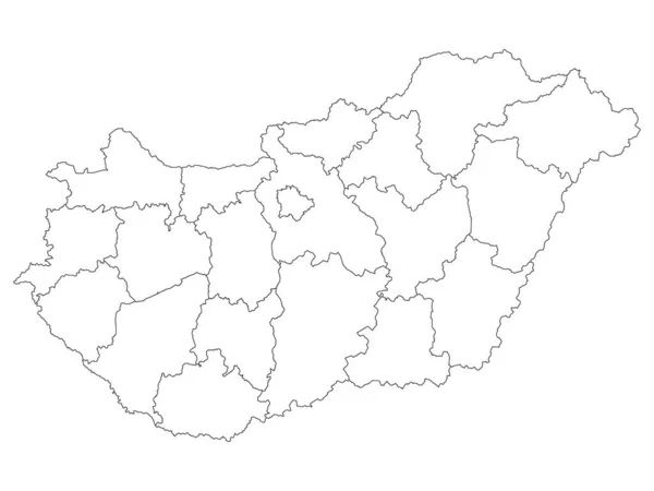 Contee Bianche Mappa Del Paese Europeo Ungheria — Vettoriale Stock