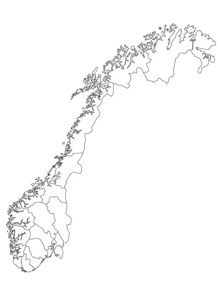 Mapa Dos Condados Brancos País Europeu Noruega —  Vetores de Stock