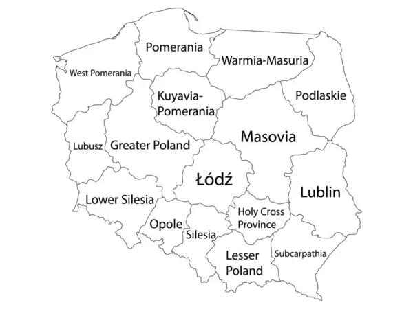 Etikettierte Karte Der Woiwodschaften Des Europäischen Landes Polen — Stockvektor