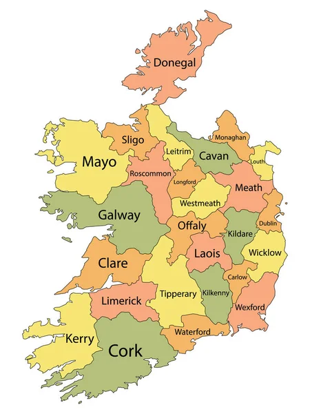 Rotulado Condados Coloridos Mapa País Europeu Irlanda — Vetor de Stock