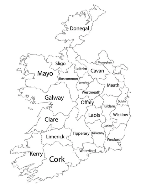 Mapa Dos Condados Rotulados País Europeu Irlanda — Vetor de Stock