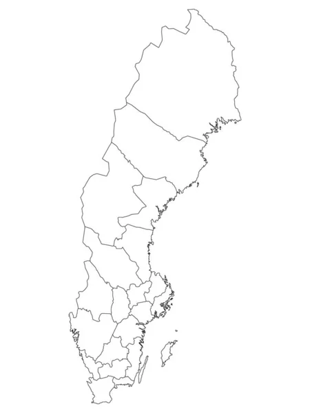 Mapa Blanco Los Condados Suecia — Vector de stock