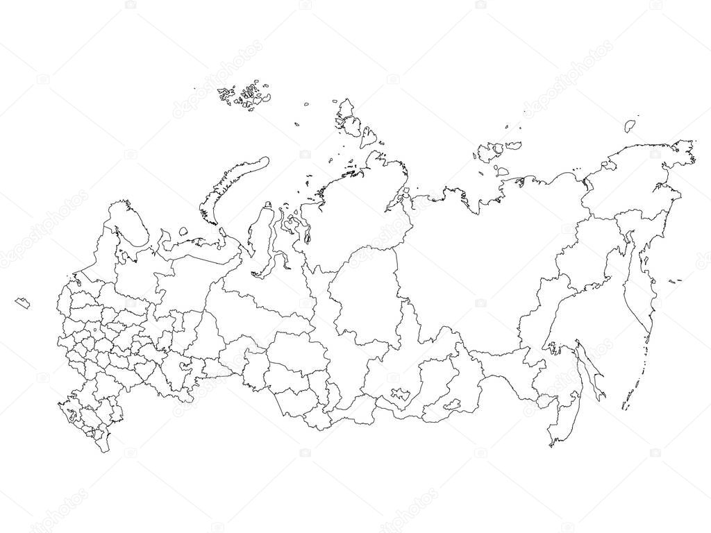 White Federal Units Map of the Russian Federation (republics, krais, oblasts, cities of federal importance)