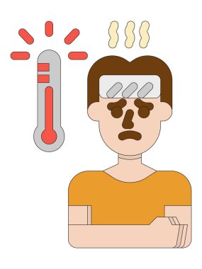 Bir Corona-virüs semptomu olarak Yüksek Sıcaklıkta Acı Çeken Adam 'ın Klip Sanatı İllüstrasyonu