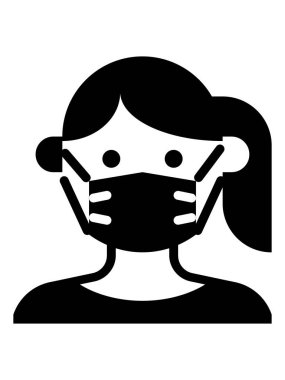 Corona-virüsüyle Savaş İçin Koruyucu Tıbbi Maske Giyen Kadın Siyah ve Beyaz Klip Sanatı