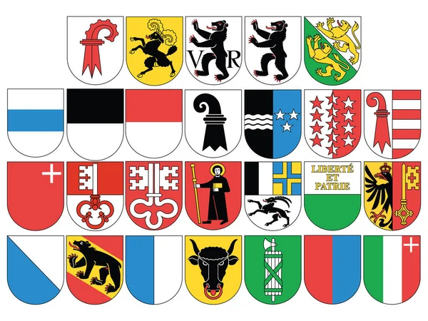 Wappen Der Schweizer Kantone Stellen Sammlung Auf — Stockvektor