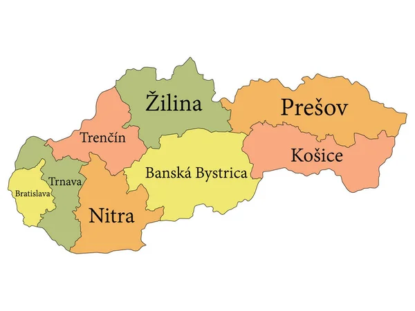 Карта Цветные Регионы Европейской Страны Словакии — стоковый вектор