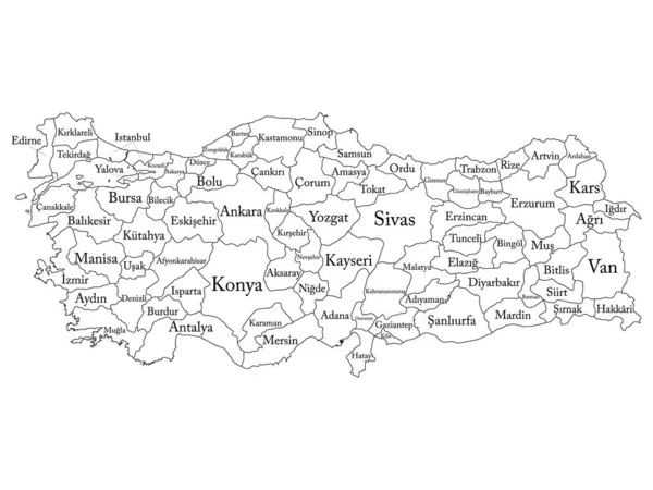 White Labeled Provinces Map European Country Turkey — Vetor de Stock