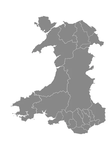Grå Platt Karta Över Viktigaste Områdena Wales — Stock vektor