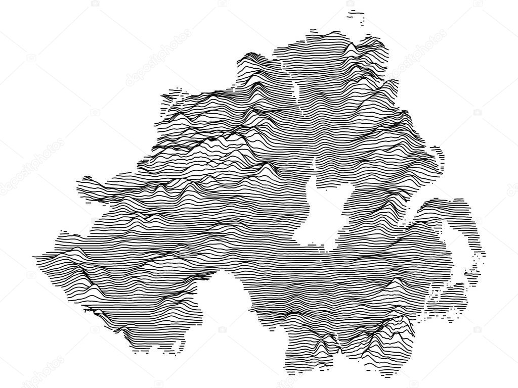 Gray 3D Topography Map of European Country of Northern Ireland, United Kingdom