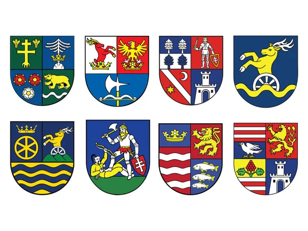 Flat Collection Set Coat Arms Regions Slovakia — Stock Vector