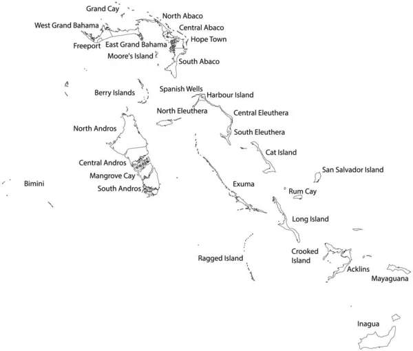 Mapa Vectorial Blanco Comunidad Las Bahamas Con Fronteras Negras Nombres — Archivo Imágenes Vectoriales