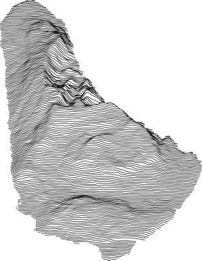 Siyah hatları olan Barbados 'un topografik haritası