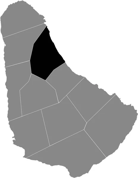 巴巴多斯灰色地图内圣安德鲁教区的黑色位置图 — 图库矢量图片