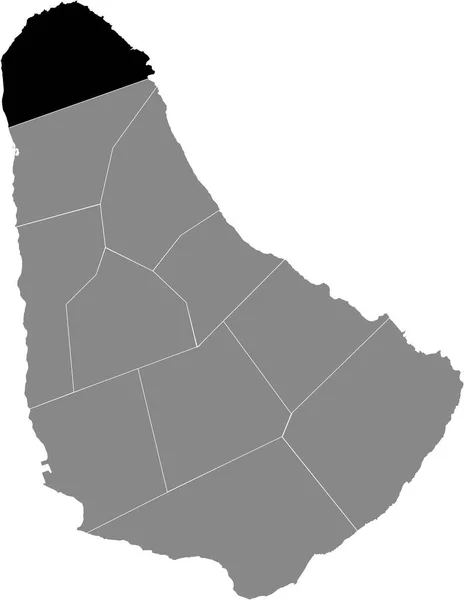 巴巴多斯灰色地图内的圣露西教区黑色位置图 — 图库矢量图片
