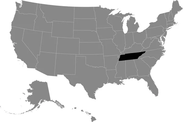 アメリカ合衆国の灰色の地図の中のテネシー州の黒い場所 — ストックベクタ