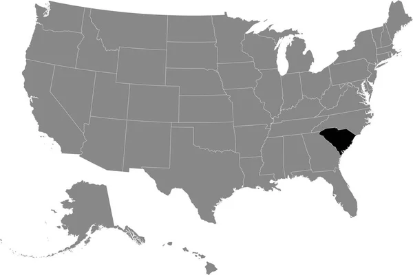 Mappa Dettagliata Nera Dello Stato Federale Della Carolina Del Sud — Vettoriale Stock