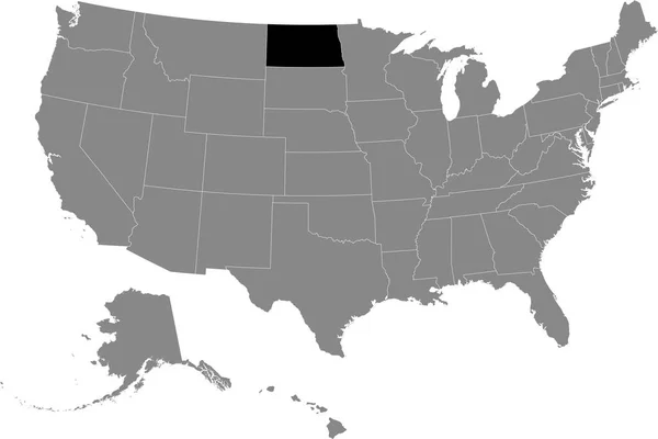 アメリカ合衆国の灰色の地図の中のノースダコタ州の黒い場所 — ストックベクタ