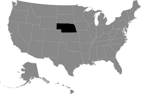 Zwarte Kaart Van Amerikaanse Federale Staat Nebraska Grijze Kaart Van — Stockvector