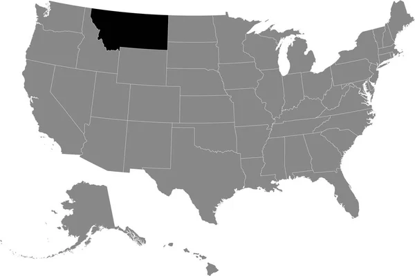 アメリカ合衆国の灰色の地図の中のモンタナ州の黒い場所 — ストックベクタ