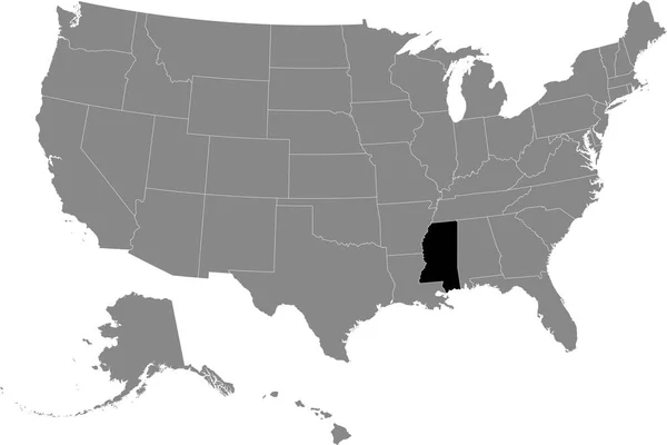 Amerika Birleşik Devletleri Nin Gri Haritasında Abd Federal Eyaleti Mississippi — Stok Vektör