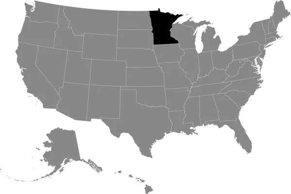 アメリカ合衆国の灰色の地図の中のミネソタ州の黒い場所 — ストックベクタ