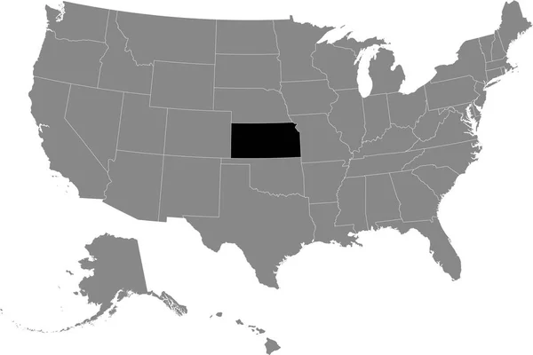 Mapa Ubicación Negro Del Estado Federal Kansas Dentro Del Mapa — Vector de stock