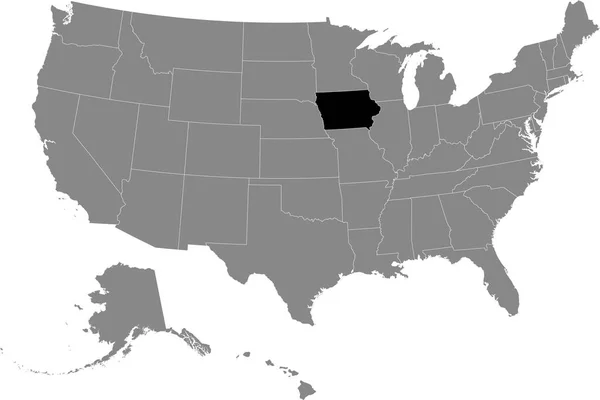 Černá Mapa Umístění Federálního Státu Iowa Usa Uvnitř Šedé Mapy — Stockový vektor